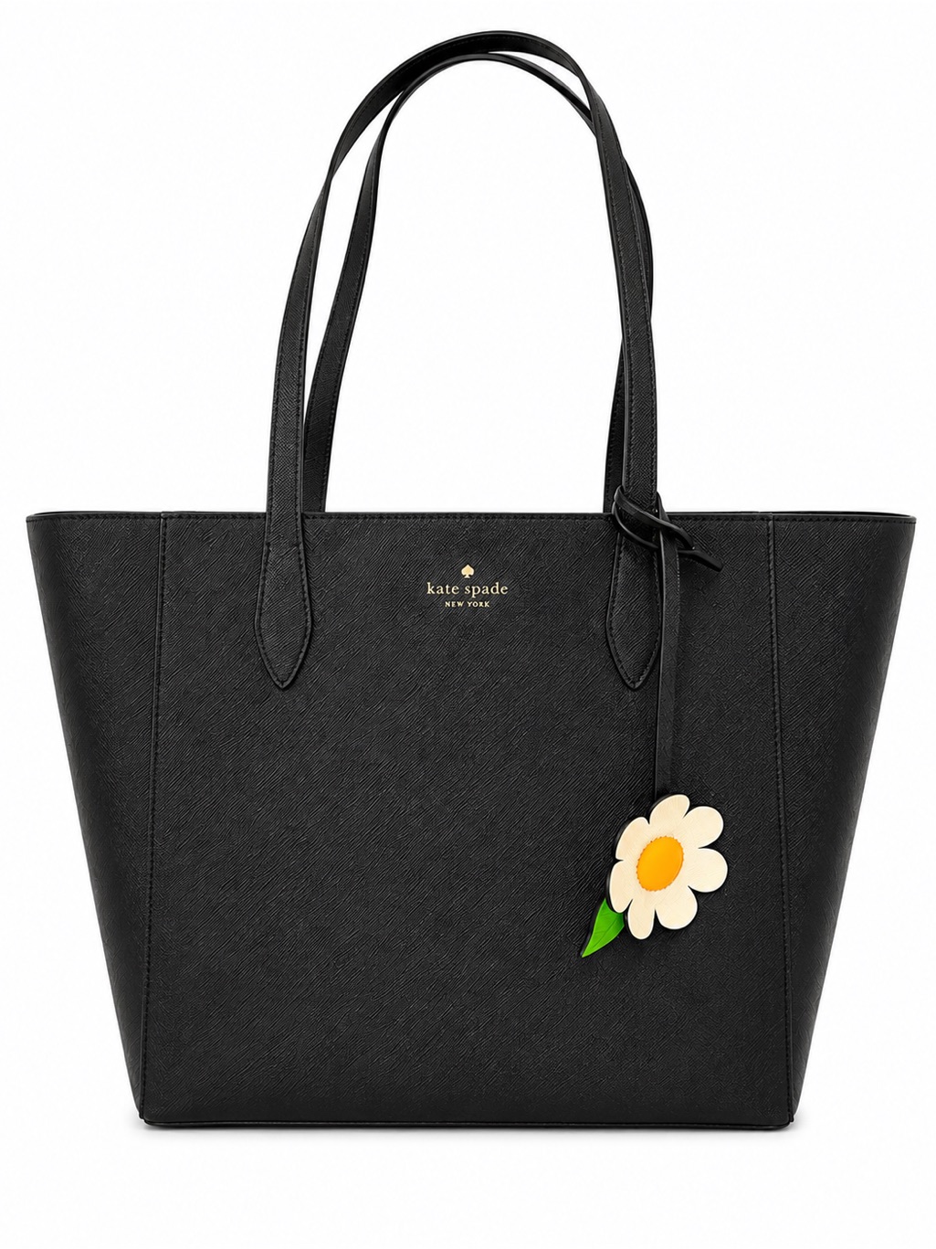 Kate Spade New York Black Saffiano Leather Tote Bag Daisy Charm Nwt